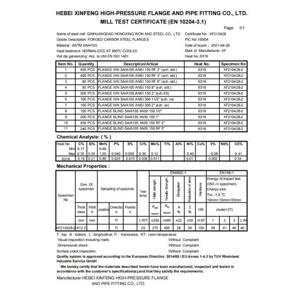Carbon Steel Flange ANSI B16.5 150 Lbs Welding Neck ASTM A105
