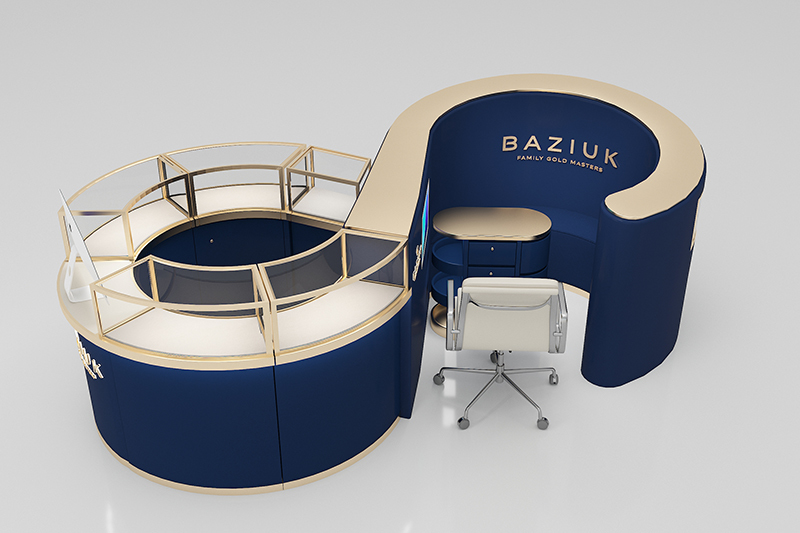 Custom Secure Jewelry Display Cases Infinity Shape LED Light  Jewelry Shop Counter