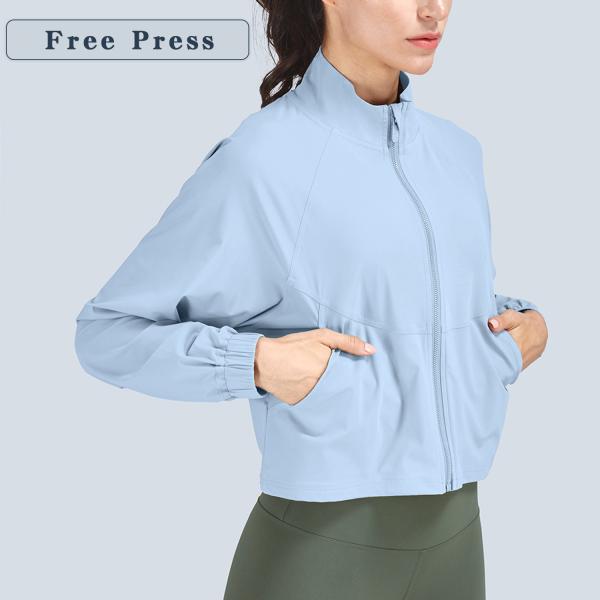 Ironing Free Front Zipper Jacket High Neck Breathable Cropped Gym Jacket