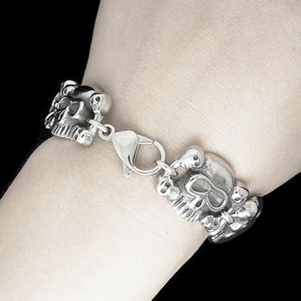 Men's Stainless Steel Skull Link Bracelet Gothic Style Silver Color (JCE229)