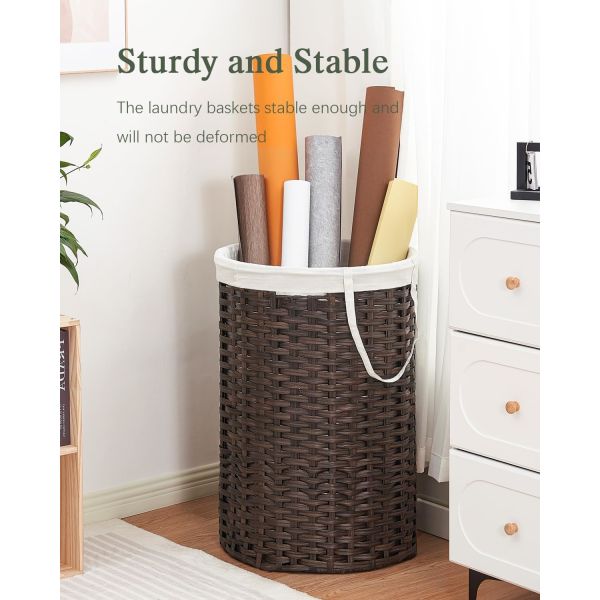 Large Laundry Hamper Laundry Basket Round Handwoven Wicker Laundry Baskets Rattan Laundry Basket With Removable Bag Handles 2 Mesh Bags For Living Room Bedroom Natural