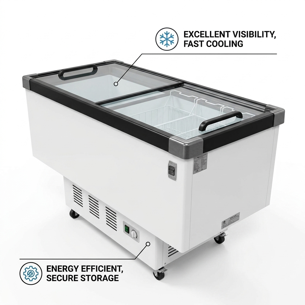 Commercial Refrigerator Fridge Display Supermarket Open Island Freezer Display Case Horizontal Deep Freezer Refrigerator