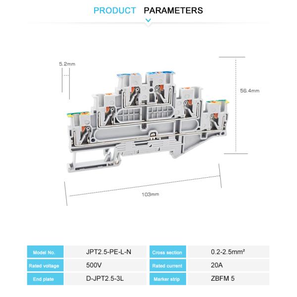 Нажим рельса Din в блоке терминала терминального блока Multi ровном с ногой PE