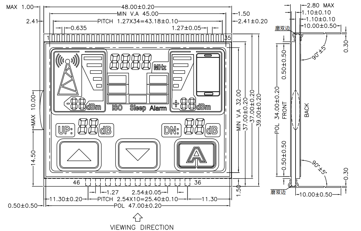 Water Heater Display Module Custom TN VA Color Segment LCD Black Mask Wide Temp PIN Type