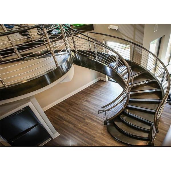 Apartment Building Curved Stairs Wood Tread Stainless Steel Railing Syestem