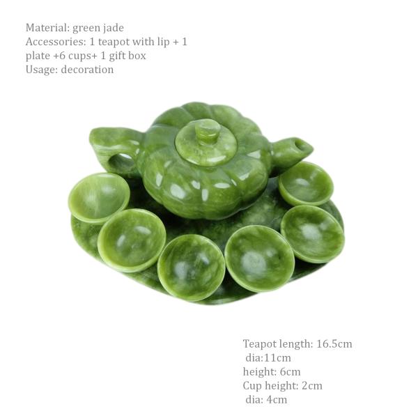 Chinese Traditional Handcraft Jade Teapot Set with 6 Cups and 1 Jade Plate Limited Edition Gemstone Collection