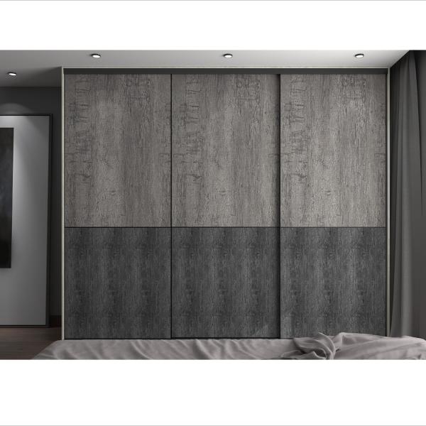 Modern Home Bedroom Wardrobe Closet Wood Grain Timber Veneer Sliding Door Cabinet With Dresser
