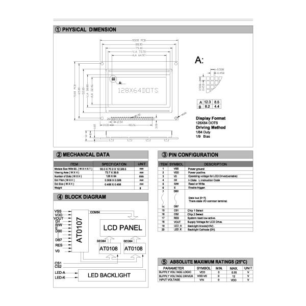 Дисплей Lcd 128 x 64 графиков, матрица точки Lcd показывает электропитание 5v