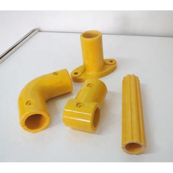 Yellow GRP Handrail Fittings Elbow Tee Cross Angle Tube Connector for Handrail System