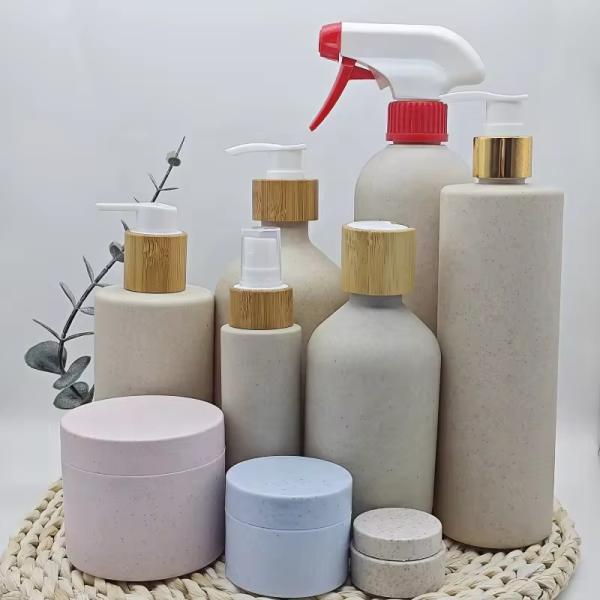Wheat Straw Skin Care Custom Shampoo Bottle Environmental Degradable Empty 8oz 10oz 16oz