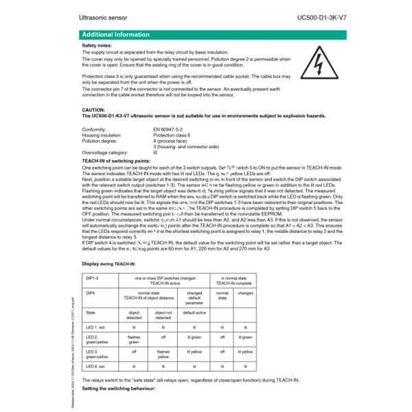 PEPPERL+FUCHS Ultrasonic Sensor UC500-D1-3K-V7 with 0.01% FS Accuracy and IP65 Protection for Industrial Automation
