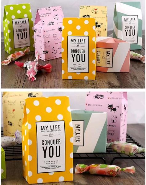 Sac en papier pour emballage de biscuits à base de bonbons kraft, emballage de bonbons kraft fait à la main, boîte en papier biodégradable