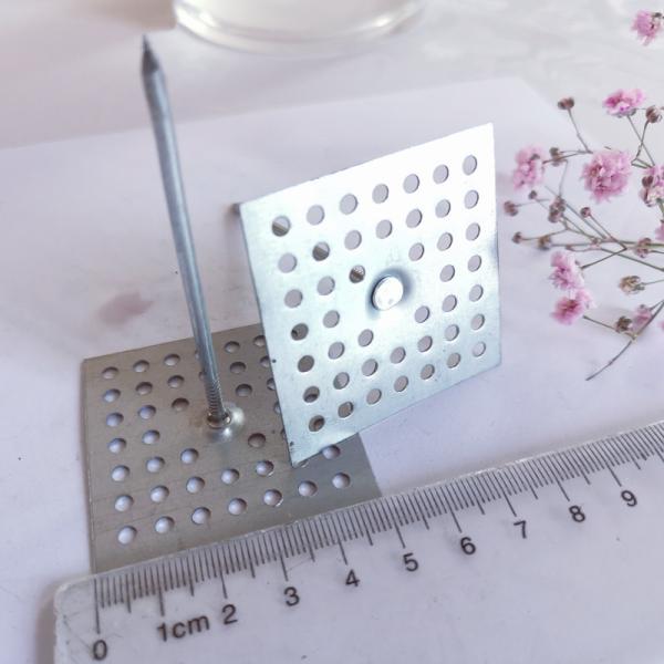 Square 2 Zinc Plated Perforated Base Insulation Hanger Studs Pins Fixing Glass Wool On Wall