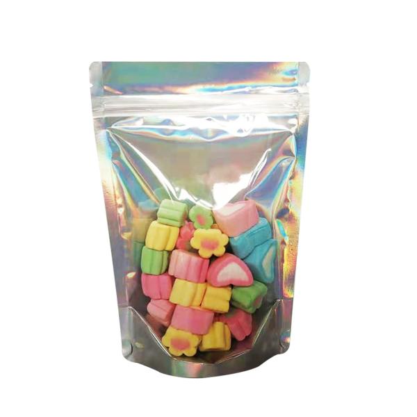 Resealable Aluminum Foil Clear Front 4x6 Holographic Stand Up Mylar Bags for Jewelry Makeups Lip Gloss Packaging Storage