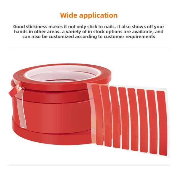 High Viscosity Red Crystal Nail Tape Cut-Free Adhesive Sticker with Double Sided Acrylic Wearable Manicure Display Tape