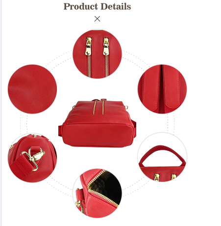 Lightweight Red Womens Backpack Bags Soft Pu Leather With Zipper Pocket