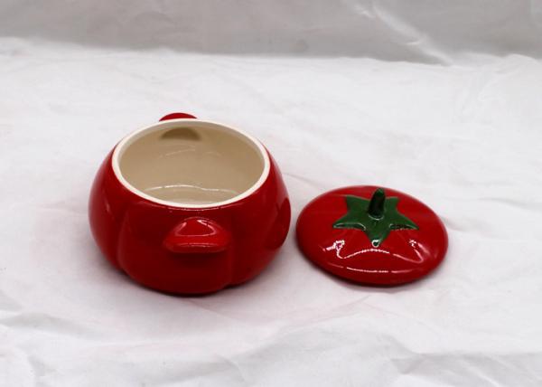 Tomato Shaped Dolomite Ceramic Sugar Container / Ceramic Storage Jars With Two Handle