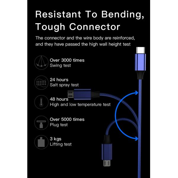 Portable Nylon Fast Charging 17cm Keychain USB Cable With LED Light