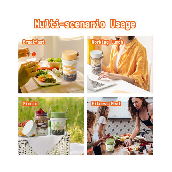 Versatile Long Spoon Reusable Overnight Oats Jar Leak Proof Wide Mouth