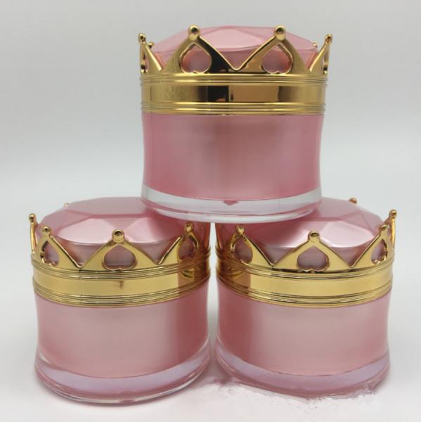 Os cosméticos da coroa desnatam frascos vazios com tampas 5g 10g 15g do ouro