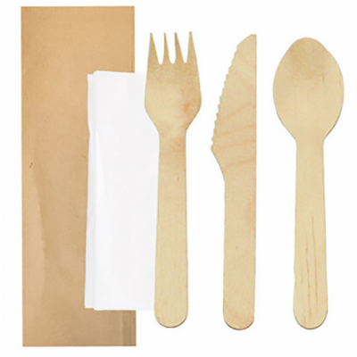 160 mm 100% biodegradable disposable natural wooden knife fork spoon napkin pepper with salt set for home and kitchen