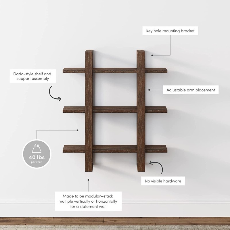 Solid Wood Modular Floating Wall Book Shelves for Bedroom Bathroom or Kitchen Decorative Display Rack for Storage Holding