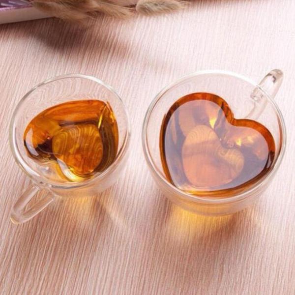 180ml Heat Insulated Personalized Glass Cup Heart Shape Double Wall Glass Cup