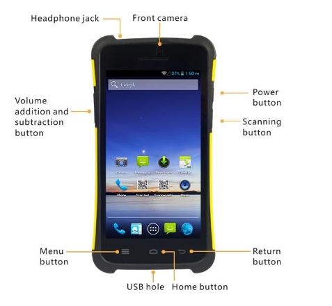 Industrial PDA Wifi Bluetooth 2D Scanner Yellow Color 146.7 x 73 x 9.3 mm