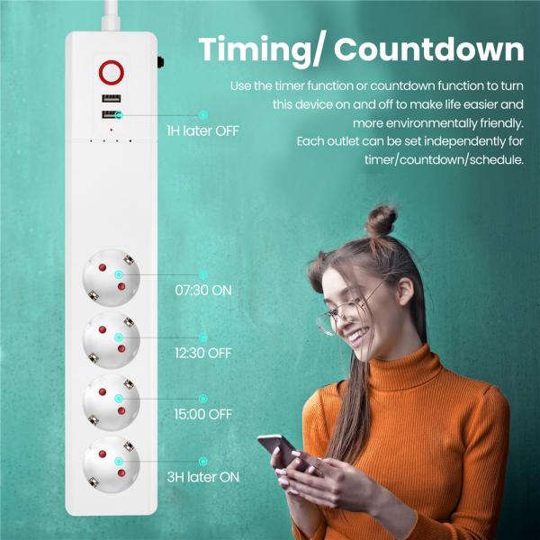 Smartlife 1.5M 2000W CE Smart Home Power Strip For European Travel