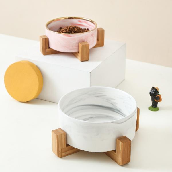 Custom Logo Wholesale Ceramic Pet Bowl , Wooden Frame Pet Cat Dog Bowl Best Price