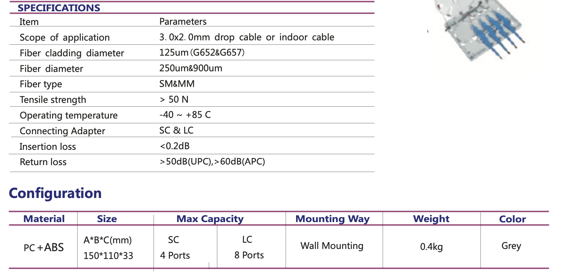 4 Core Fiber Rossette Box With SCAPC Conector And Pigtail