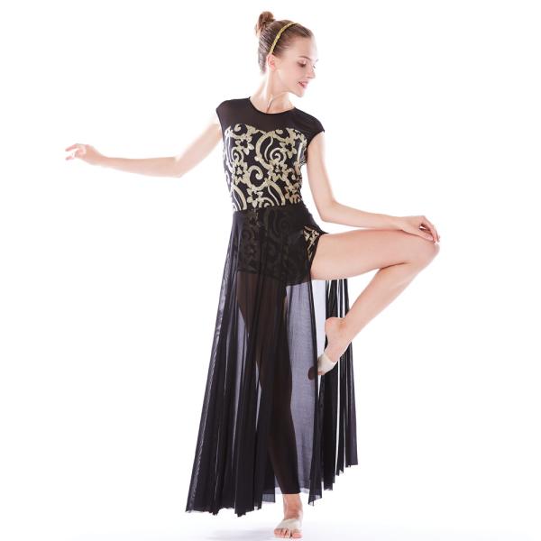 MiDee Best Sell Lyrical Dance Costumes Dresses Floral Sequins Leotard Cap Sleeves Leg Opening
