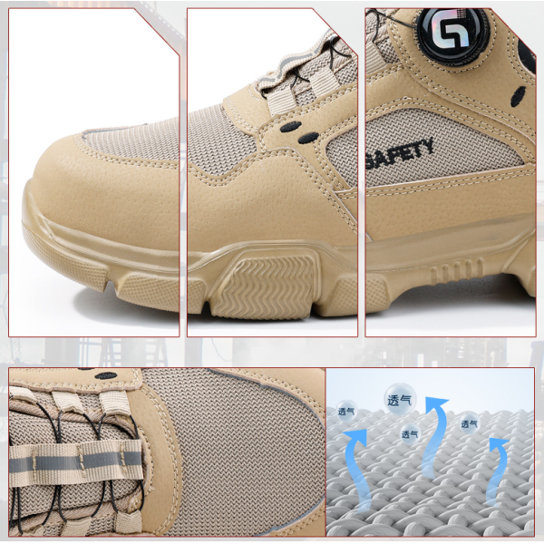 Men's Summer Lightweight Breathable Safety Shoes Steel Toe Puncture & Impact Resistant Comfortable Work Shoes with Smart Button
