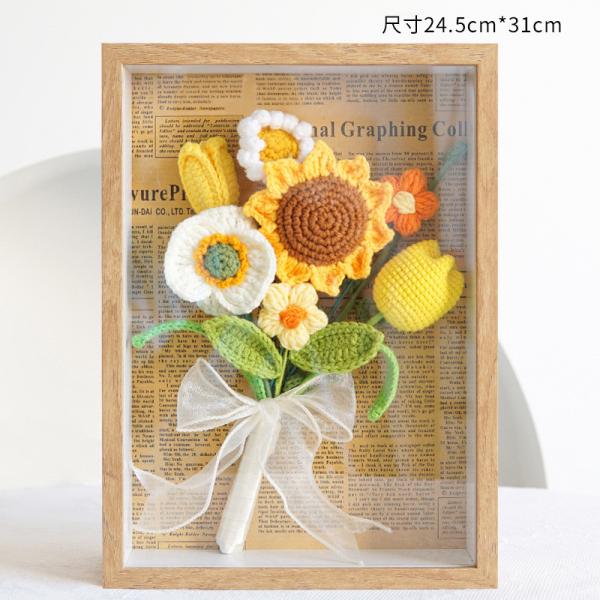 Cuadro floral eterno de girasol de gancho hecho a mano Decoración colgante y regalo para el día del maestro