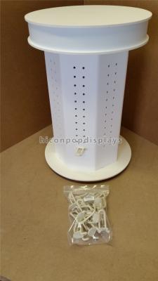 Rotating White Wood Spinner Display Rack / Display Stand With Metal Hooks