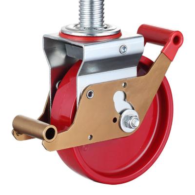O andaime de nylon vermelho roda os rodízios rosqueados longos de aço contínuos do andaime do giro da haste 2200LBS de 8 polegadas ajustáveis