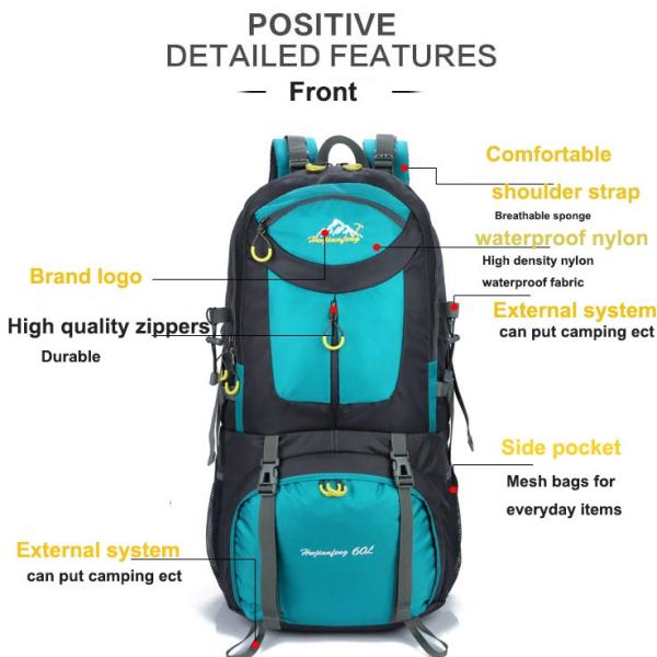 BSCI Water Resistant Hiking Backpack 60L Hiking Mountaineering Backpack