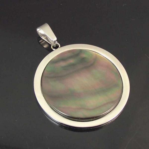 Supper Fashion Colorful White Black Pearl Shell Inlay Stainless Steel Pendant LSP0012