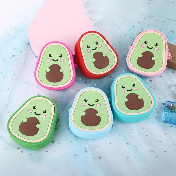 Cartoon Avocado Moedas de silicone Carteiras Carinhosas Bolsa Headset Bolsa Maquiagem e Acessórios de Cabelo Bolsa Divertida Bolsina de Brinquedo