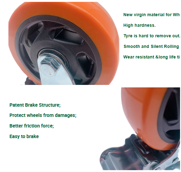 2″ / 3″ / 4″ / 5″ Orange Industrial Caster Wheels – Medium-Duty PU Casters with Swivel & Fixed Options