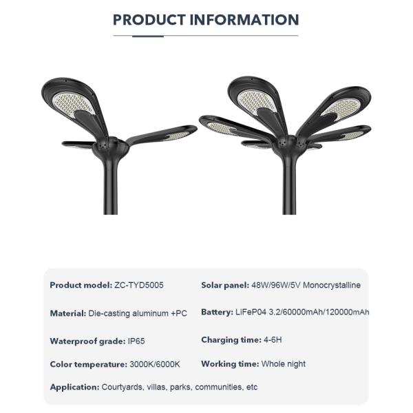 Die Casting Aluminum LED Outdoor Garden Solar Light All In One Street Light 48W 96W For Courtyards