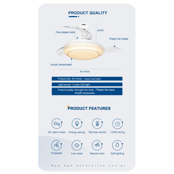 O fã de teto esperto invisível do quarto de 42 polegadas com CE da luz do diodo emissor de luz aprovou