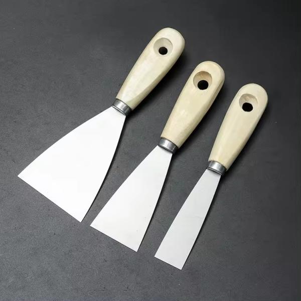 Wooden Handle Carbon Steel Stainless Steel Industrial Wood Mirror Surface Polished Wall Cleaning Putty Knives Scrapers