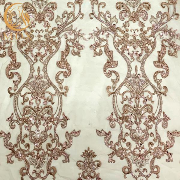 A4 Pattern Embroidered Beaded Dress Lace Fabric With Pearls Decoration