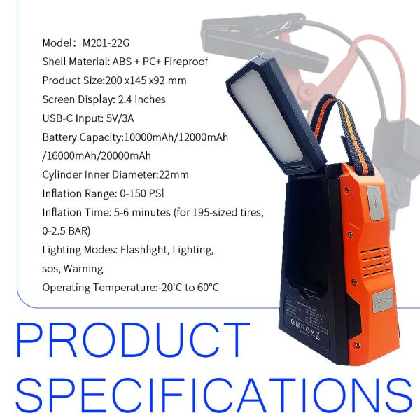 Heavy-Duty Portable Jump Starter with 150 PSI Air Compressor 20000mAh Battery and LED Emergency Lighting