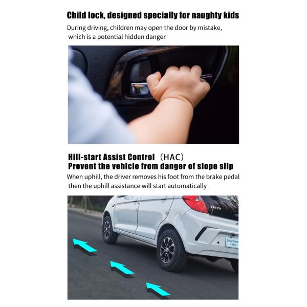 2024 Eléctrico Máximo alcance de 400 km Autos eléctricos 4 ruedas panel solar Car LHD Logotipo delantero Posición del conductor trasero