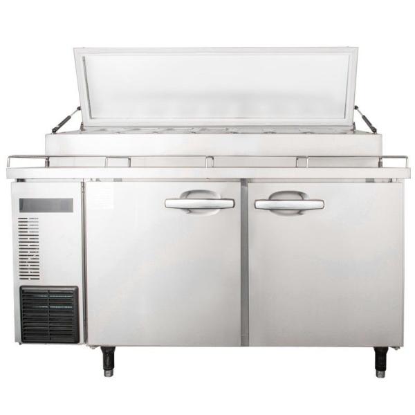 Коммерчески холодильник приготовления уроков пиццы с освещением Рэй охладителя Ундеркунтер воздушного охлаждения 2 дверей голубым