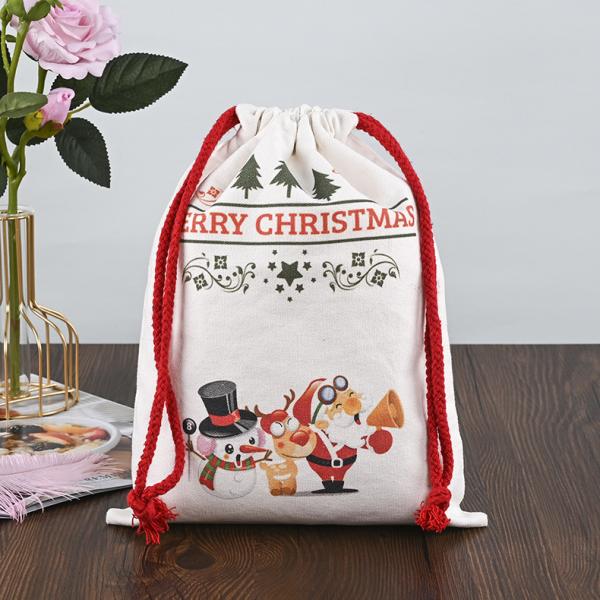 Customized Logo 2022 Christmas Drawstring Sacks 100% Cotton Santa Stockings Candy Nuts Gift Package Bag
