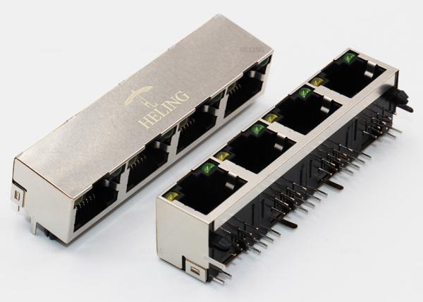 Conectores múltiplos amarelos/do verde diodo emissor de luz RJ45 do porto, soquete do PWB RJ45 através do furo