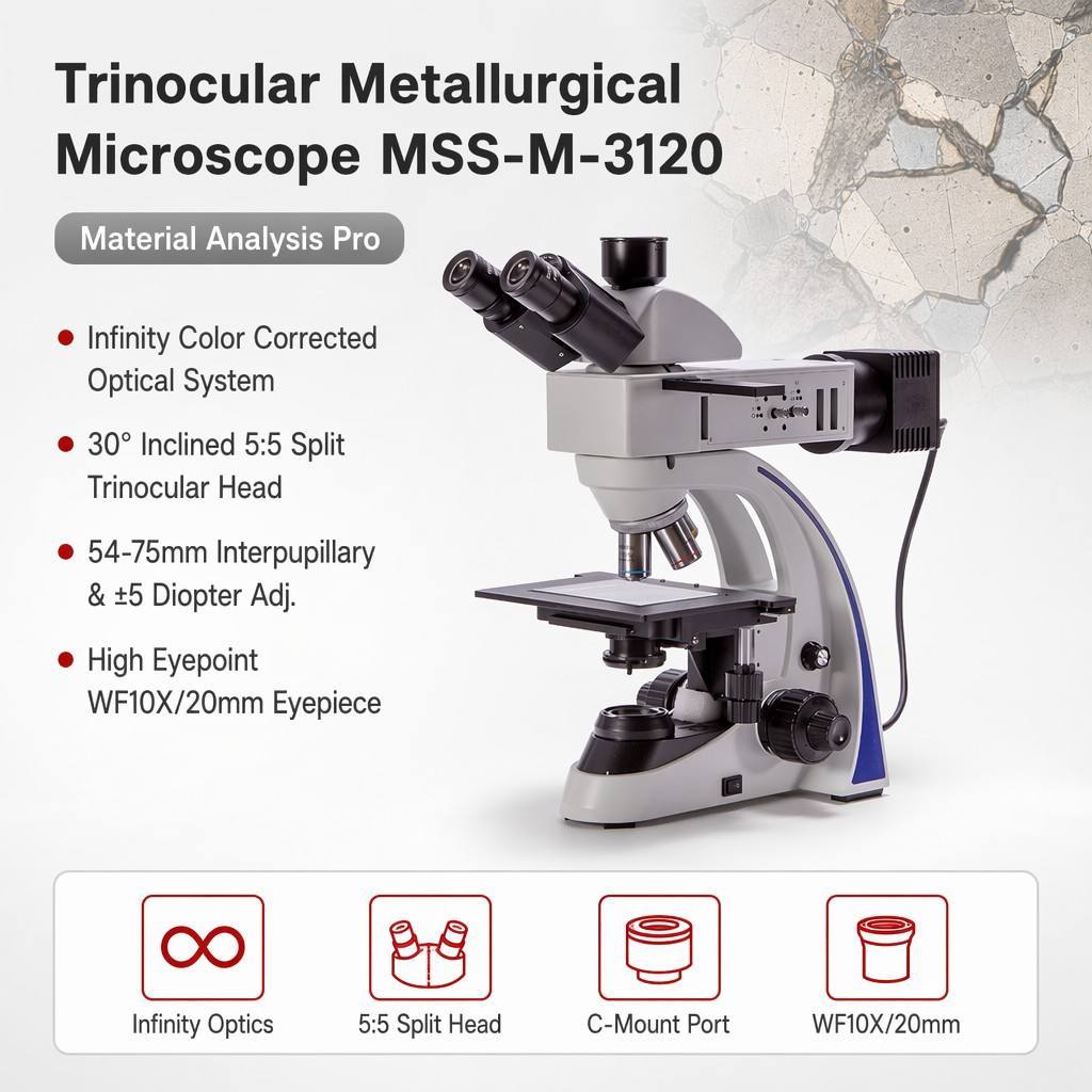 OEM Factory Infinity Metallographic Microscope Trinocular 30° Incline WF10X20mm for Metal Inspection Lab CE MSS-M-3120